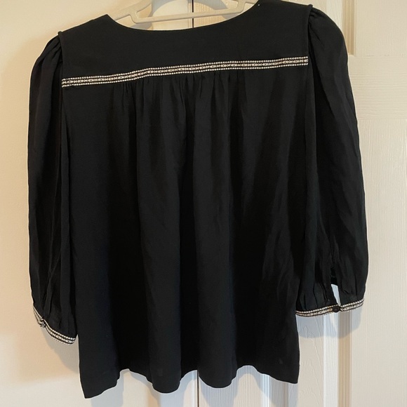 ba&sh bash Paris Embroidered Amber Blouse in Noir Peasant Top - Picture 6 of 7